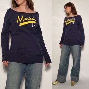 Vintage Y2K University of Michigan Boat Neck Tunic Sweatshirt w Kangaroo Pockets